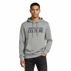 Versace Jeans Couture Ice Grey Cotton Mens Signature Hoodie